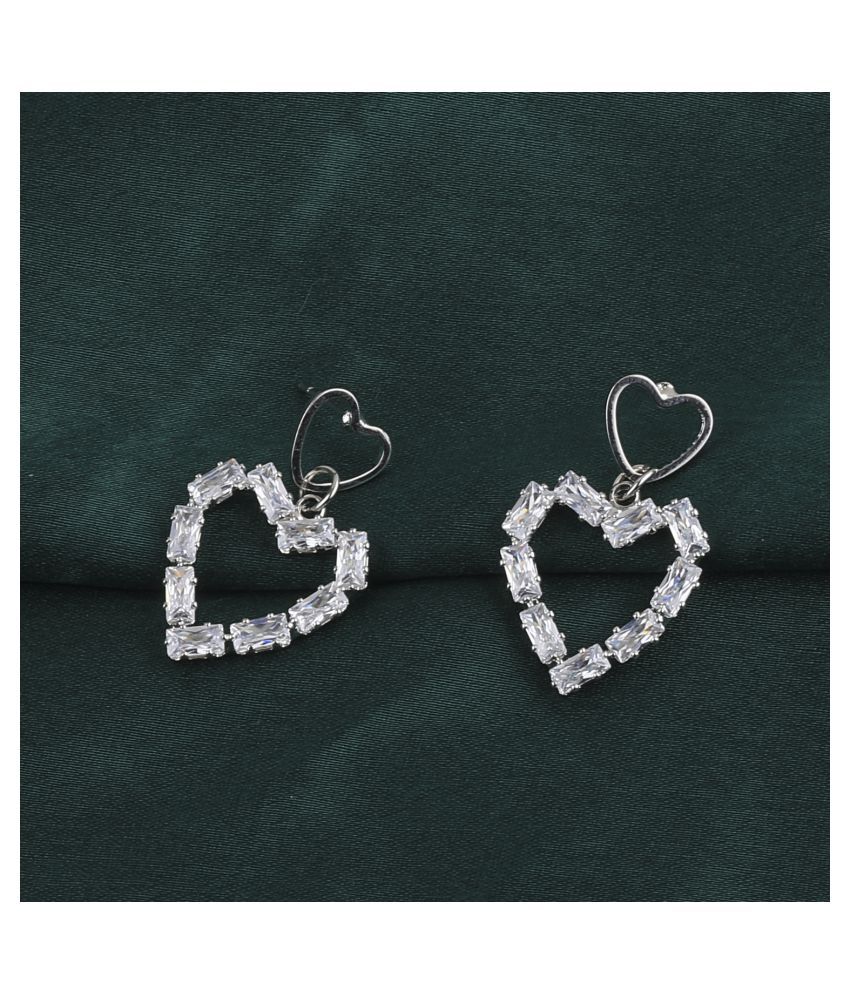     			SILVER SHINE Silver Plated Fashion Heart Shape Diamond Stud  Earring For Women Girl