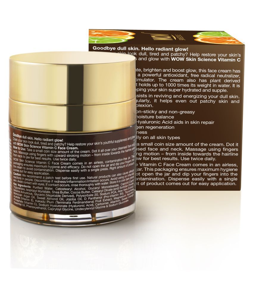 WOW Skin Science Vitamin C Face Cream Oil Free, Quick Absorbing For