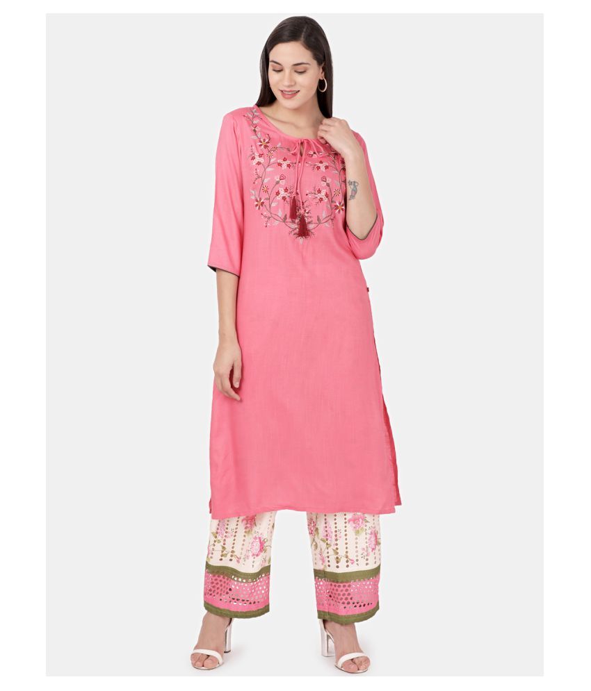     			Alena Rayon Kurti With Palazzo - Stitched Suit