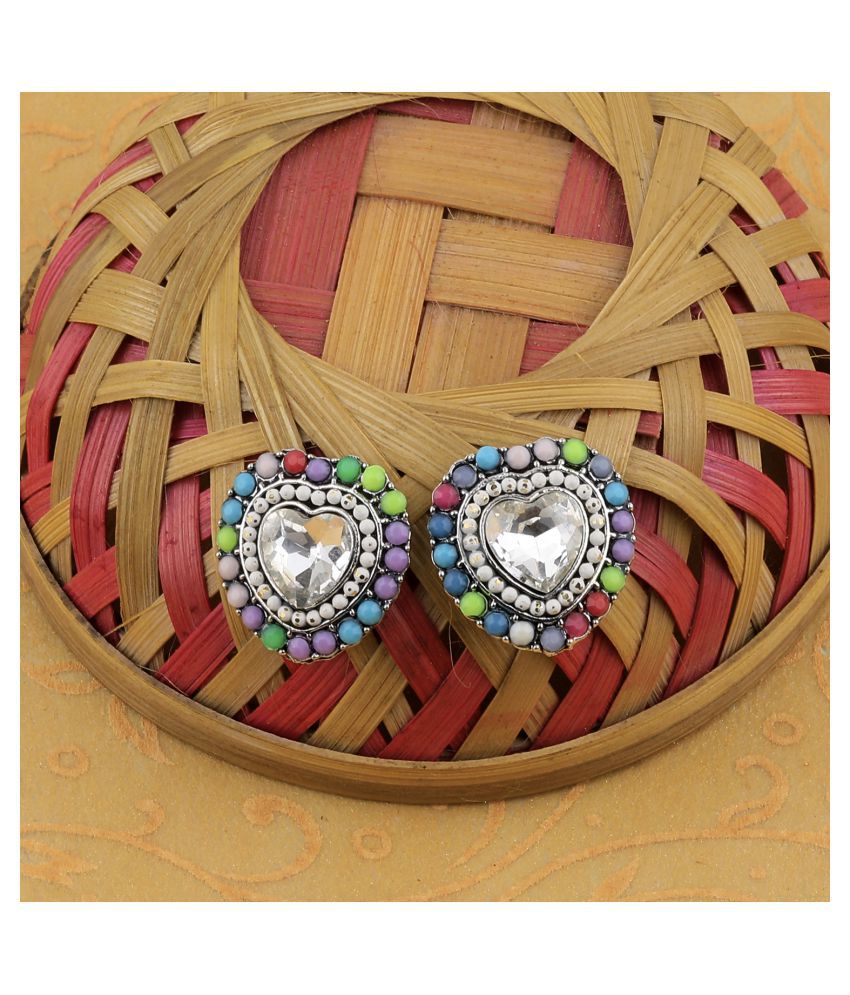     			SILVER SHINE Charm Heart Shape Diamond Multi Colour Stud Earring For Women Girl