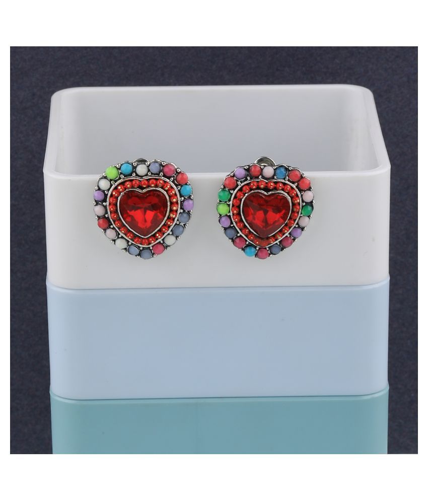     			SILVER SHINE Stylish Heart Shape Diamond Multi Colour Stud Earring For Women Girl