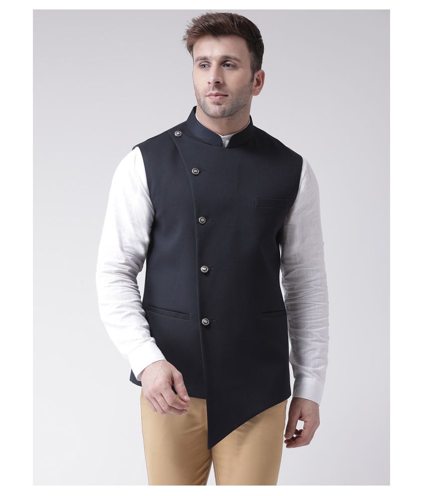     			Hangup Navy Cotton Blend Nehru Jacket