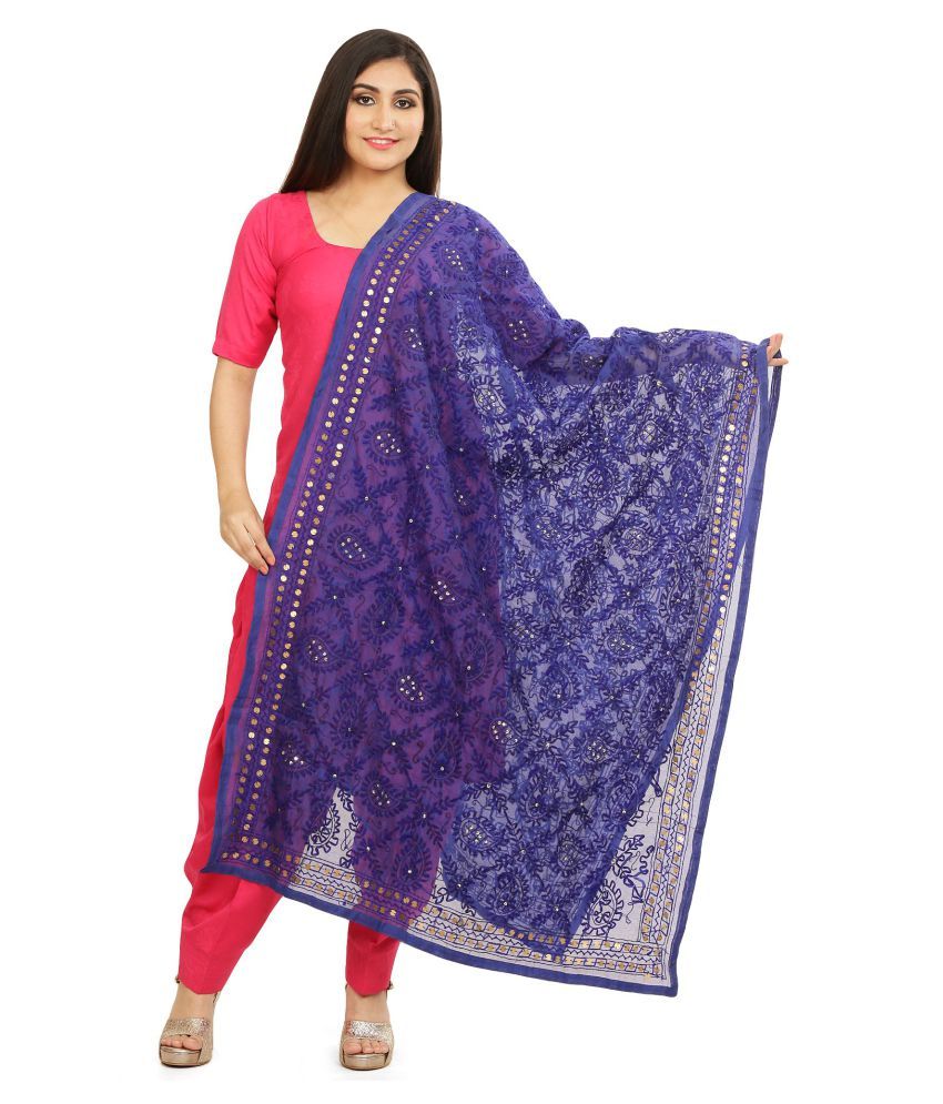     			SAHEJ SUITS Blue Chanderi Banarasi Dupatta