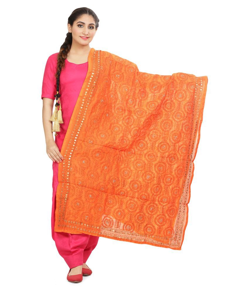 SAHEJ SUITS Orange Chanderi Banarasi Dupatta Price in India - Buy SAHEJ  SUITS Orange Chanderi Banarasi Dupatta Online at Snapdeal