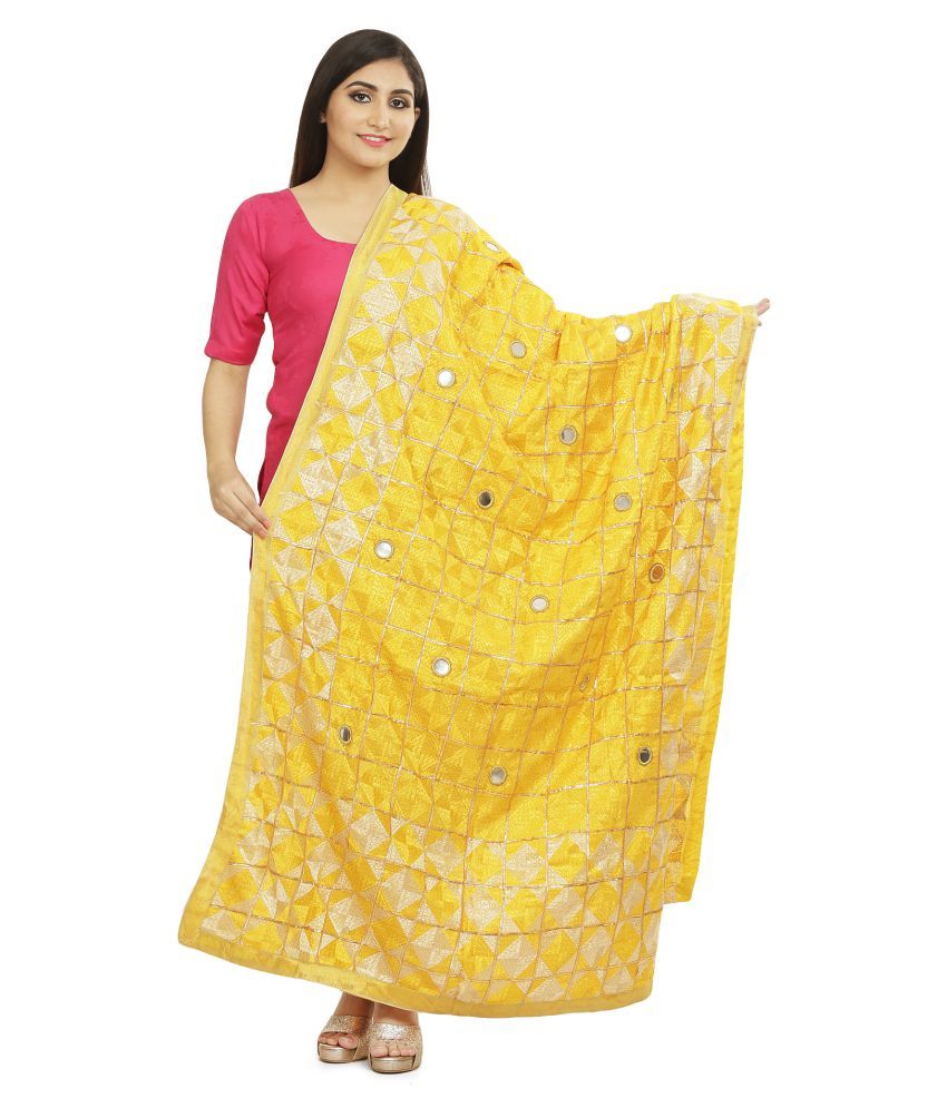     			SAHEJ SUITS Yellow Chiffon Hand Embroidered Dupatta