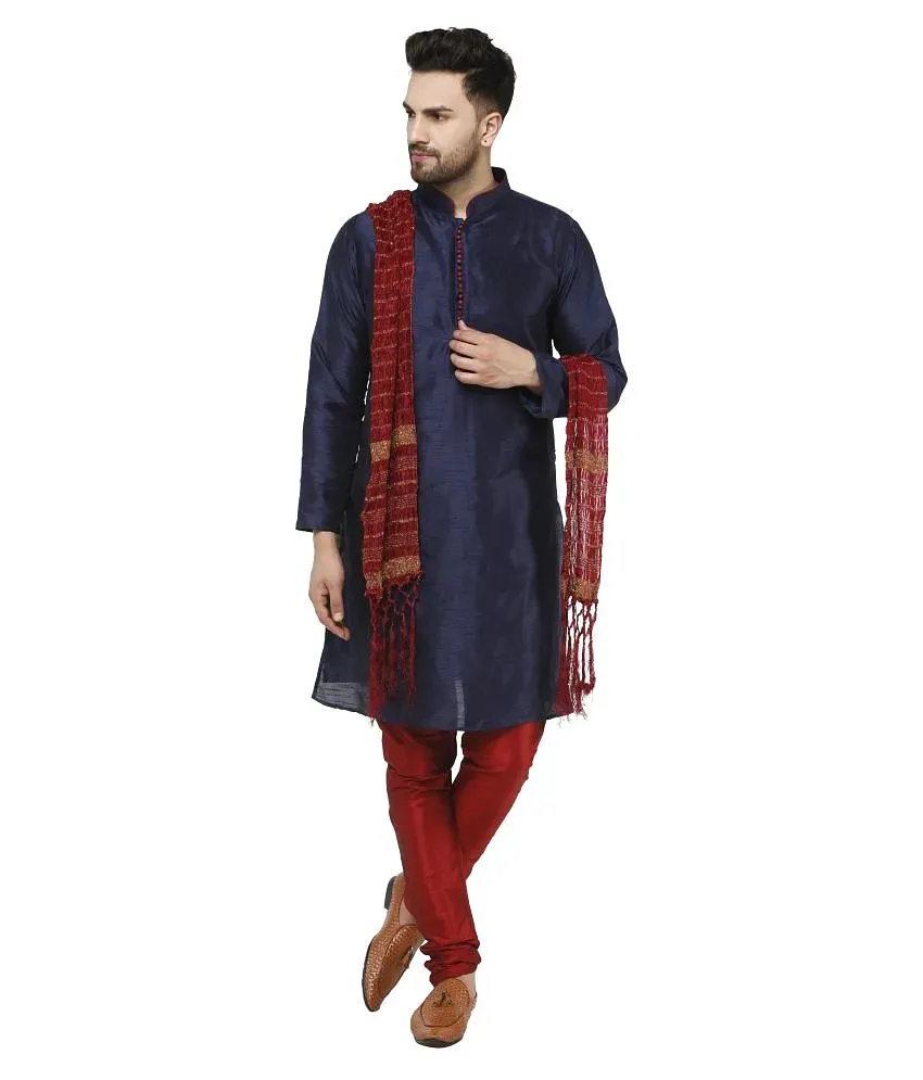 SKAVIJ Blue Silk Blend Kurta Pyjama Set Buy SKAVIJ Blue Silk