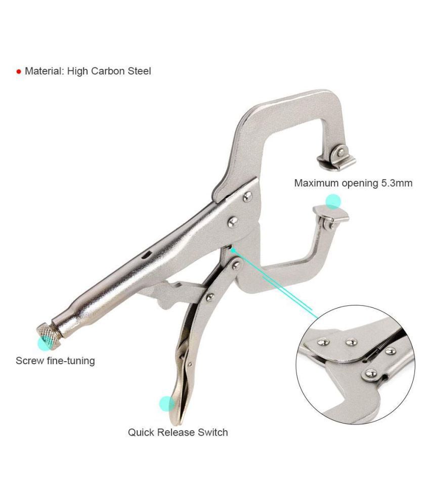 Eastwood 11 in Locking C-Clamp Set Locking Carbon Steel Nickel Plated C-Pliers with Swivel Tips Pads 