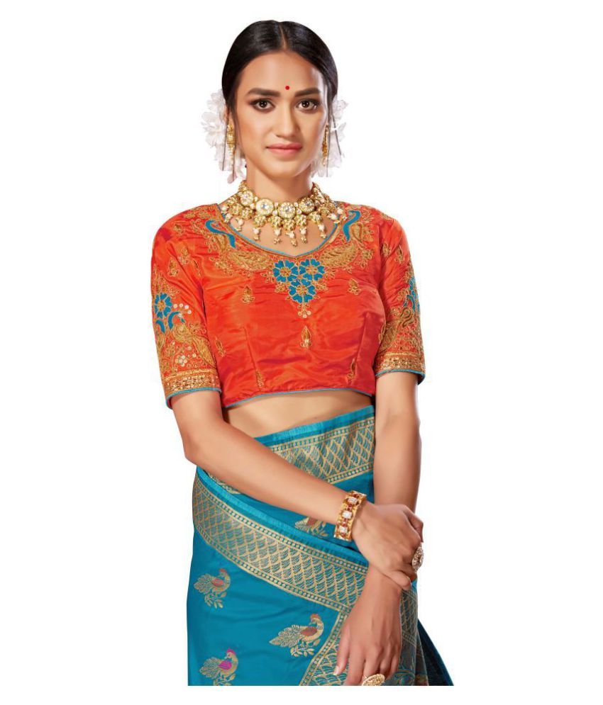 MANOHARI Blue Banarasi Silk Saree - Buy MANOHARI Blue Banarasi Silk Saree Online at Low Price 