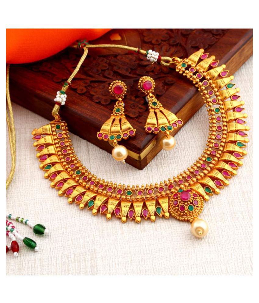 Sukkhi Alloy Golden Choker Traditional 18kt Gold Plated Necklaces Set ...
