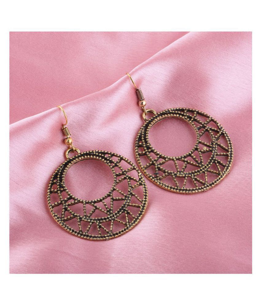     			Silver Shine Golden Hollow Zali Work Earrings for Women