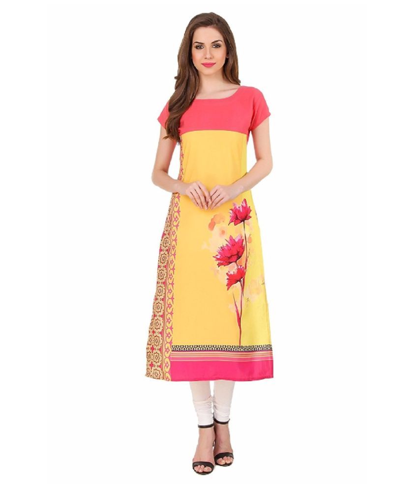     			DSK STUDIO Yellow Crepe Straight Kurti