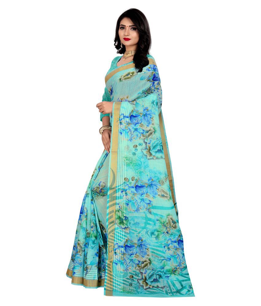 Maroosh Blue Linen Saree - Buy Maroosh Blue Linen Saree Online at Low ...