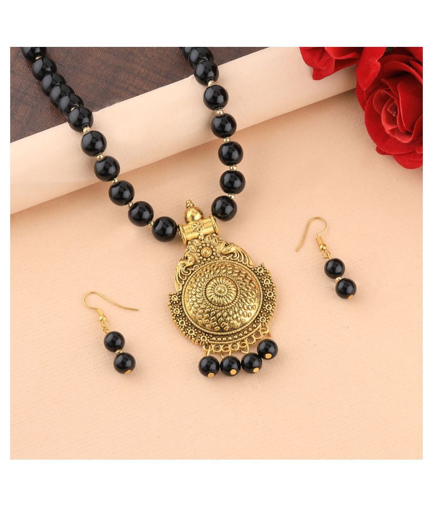     			SILVERSHINE Party Wear Designer Gold Oxidised Pendant Black Pearl mala set for Women girl