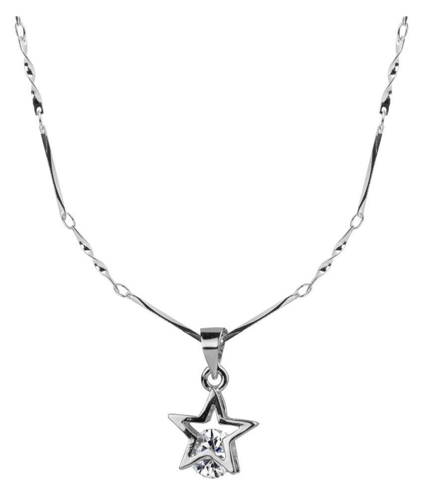     			Silver Shine Silver Plated Chain  With Fancy Star Diamond Pendant For Women