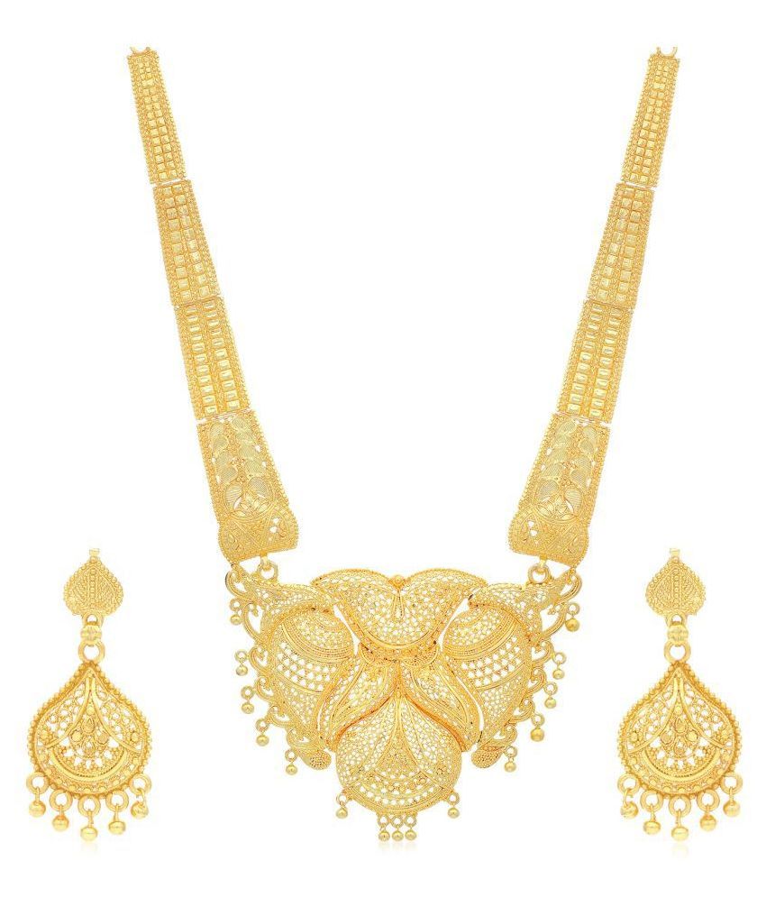 Sukkhi Alloy Yellow Long Haram Traditional Gold Plated Necklaces Set