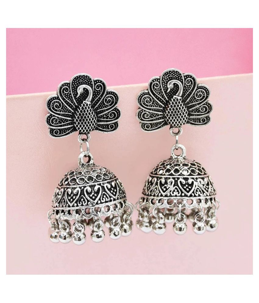 oxidised peacock jhumka