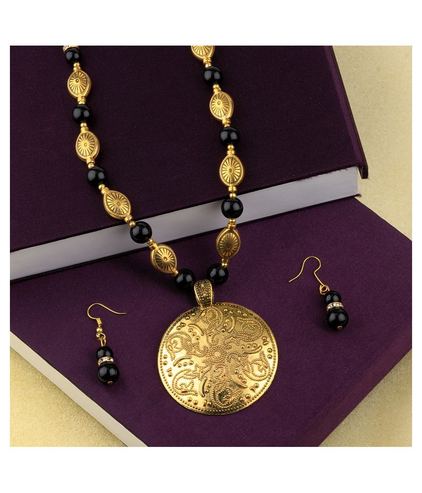     			SILVERSHINE  Adjustable  Different Gold Oxidised Pendant Black Pearl mala set for Women girl
