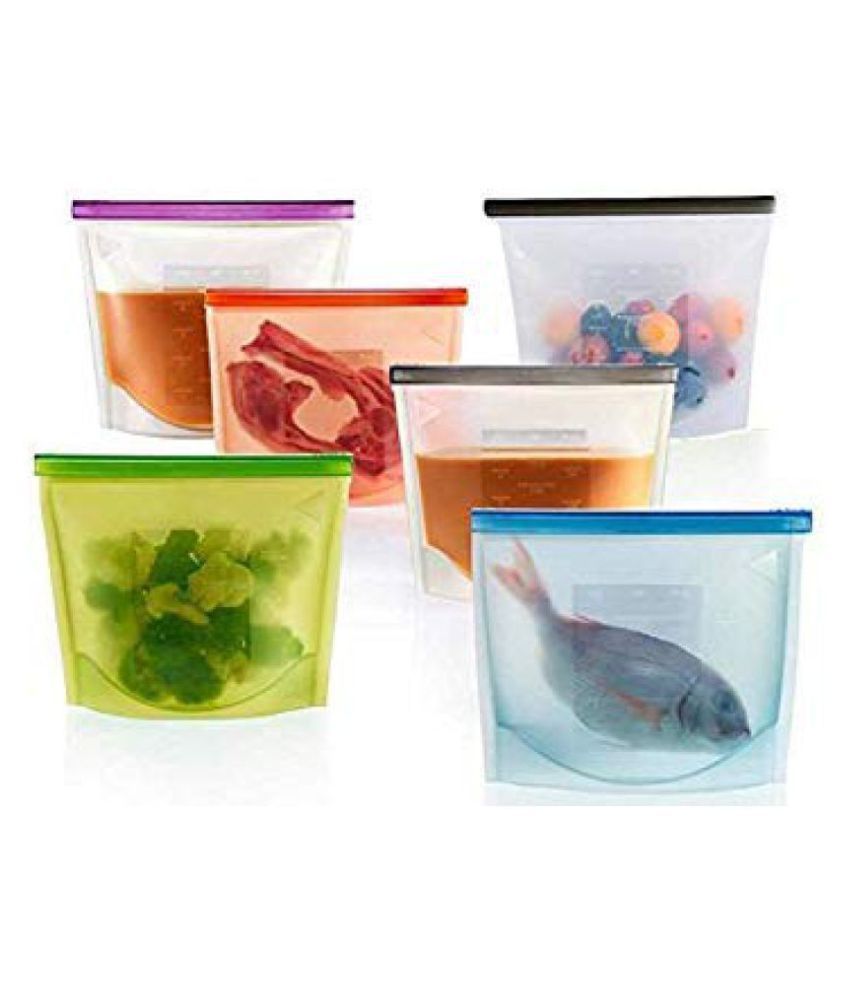 Rangwell Silicone Vegetable Storage Bags for Fridge with Airtight Leak Proof Seal (Pack of 3) 1kg Each