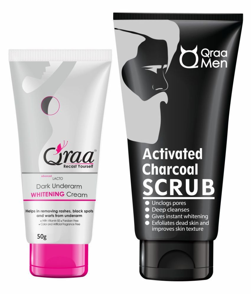 Qraa Lacto Underarm Black spot cream + Charcoal Facial Scrub 150 gm Pack of 2