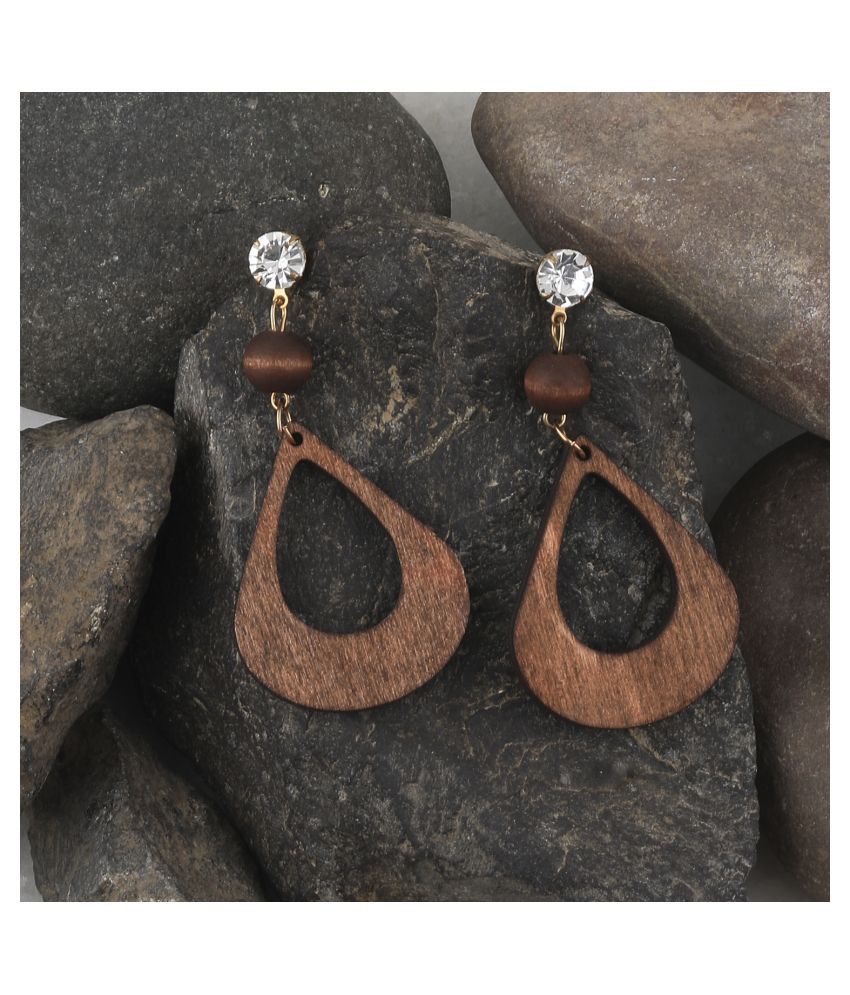     			SILVER SHINE Stylish Light Weight Diamond  Wooden Earrings For Girls and Women