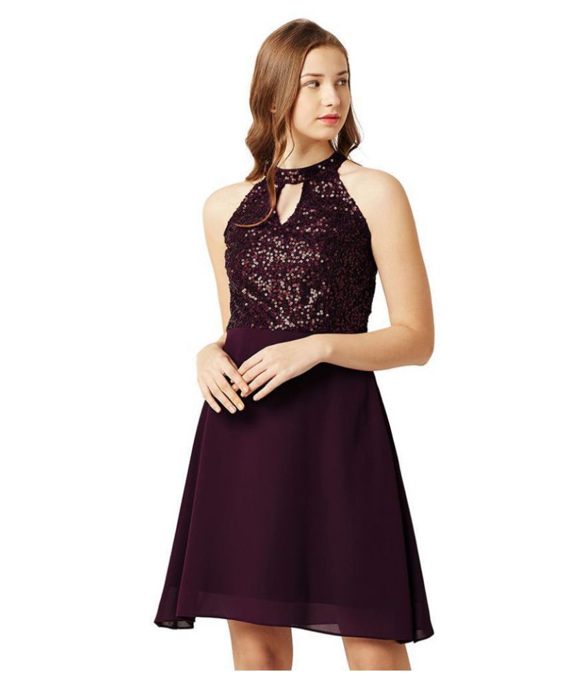     			Miss Chase Georgette Purple A- line Dress