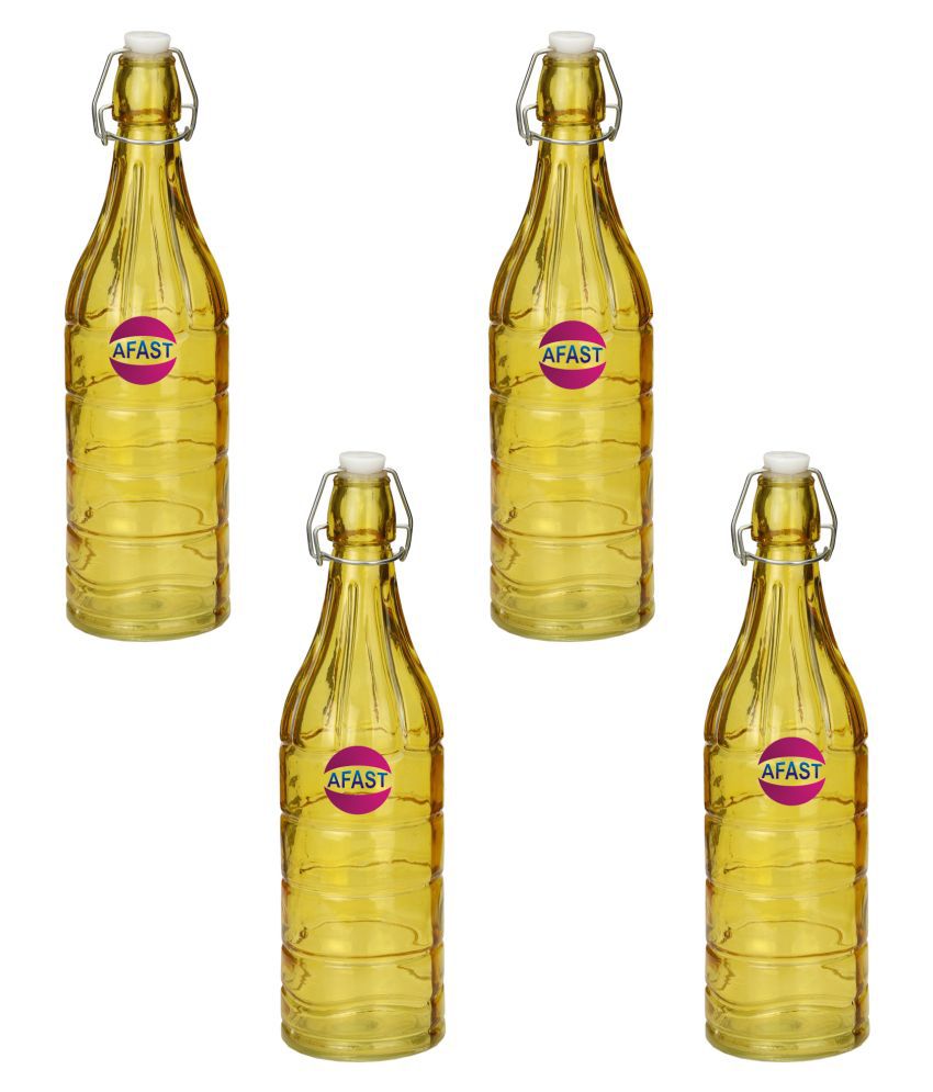     			Somil Glass Water Bottle, Yellow, Pack Of 4, 1000 ml