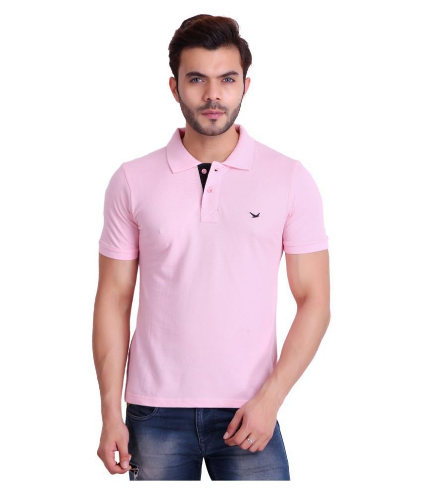     			Hiflyers Cotton Blend Pink Plain Polo T Shirt