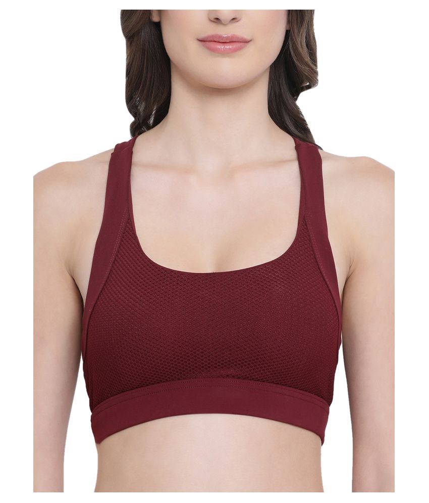     			Clovia Maroon Poly Spandex Solid Sports Bra