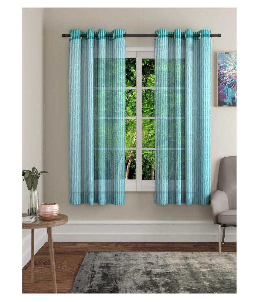     			Home Sizzler Set of 2 Window Transparent Eyelet Polyester Curtains Aqua