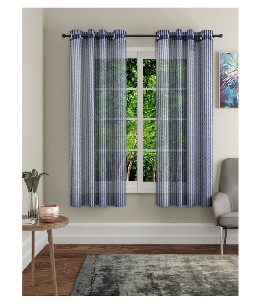     			Home Sizzler Set of 2 Window Transparent Eyelet Polyester Curtains Blue
