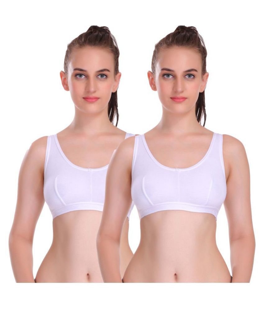     			Eve's Beauty White Cotton Blend Solid Sports Bra