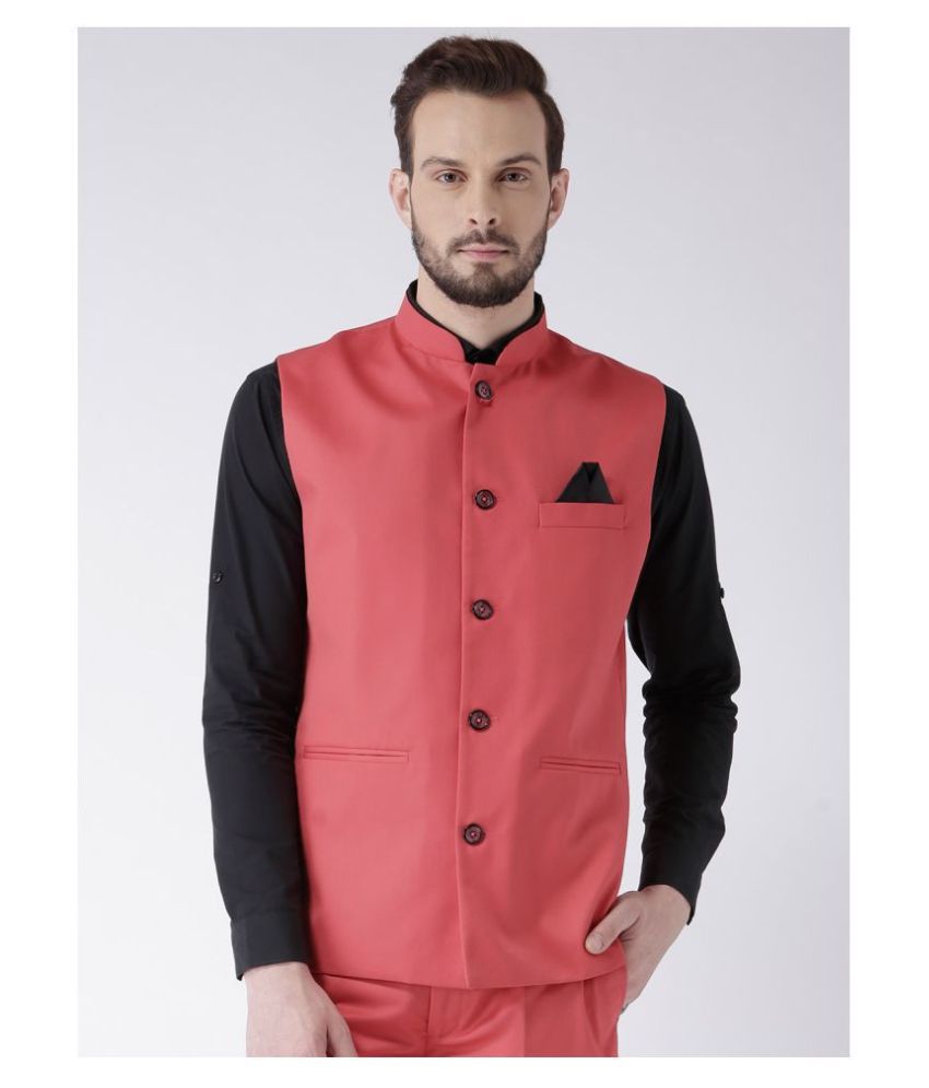     			Hangup Pink Cotton Blend Nehru Jacket