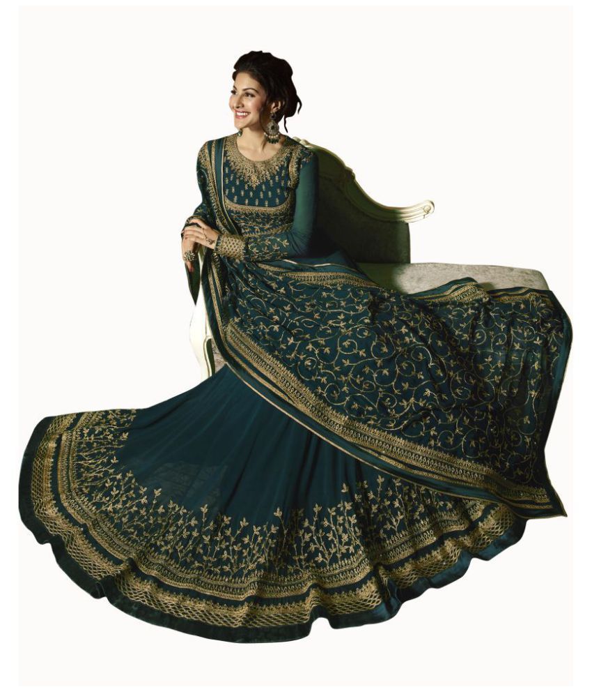 designer turquoise georgette floor length anarkali suit
