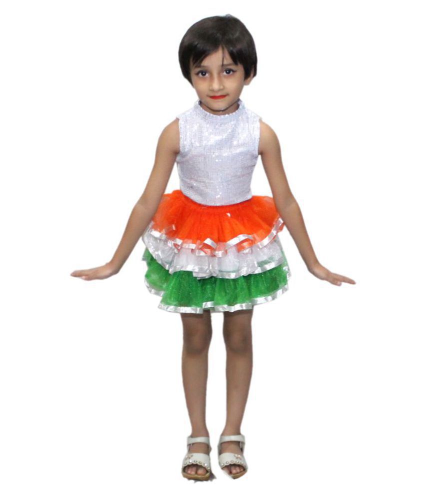 Kaku Fancy Dresses Tricolor Skirt for Independence Day/Republic Day Costume -Tricolor, 7-8 Years, for Boys & Girls