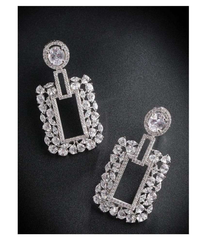     			Priyaasi American Diamond Silver Plated Square Shaped Drop Earrings for Women and Girls
