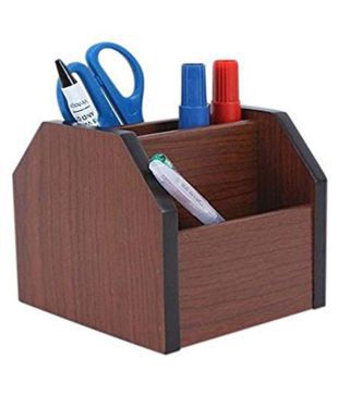 Wooden Handcrafted Revolving Pen Stand Desktop Organizer Office