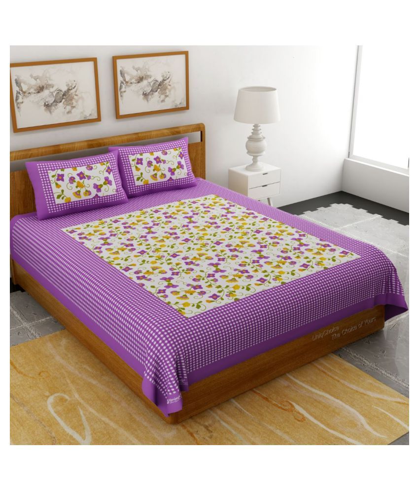     			Uniqchoice Cotton Double Bedsheet with 2 Pillow Covers