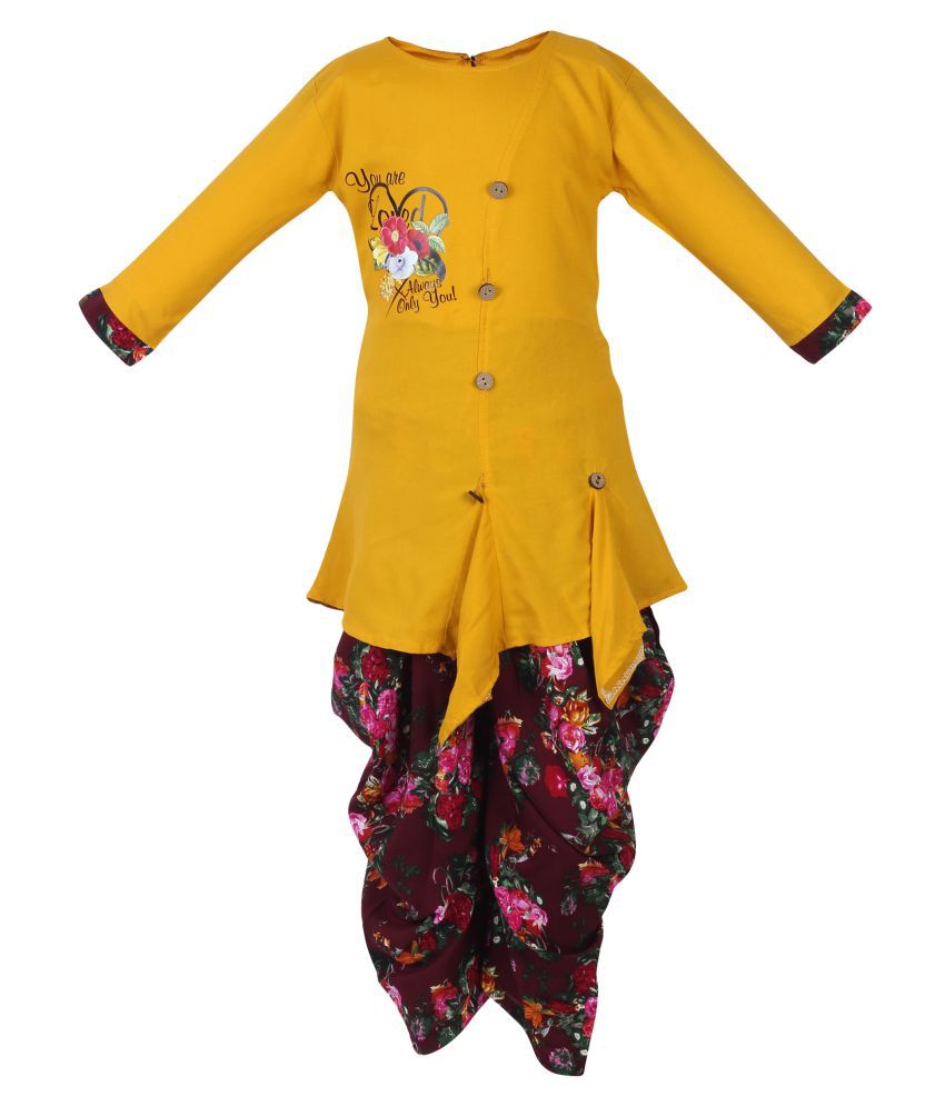     			Arshia Fashions Girls Kurti Rayon Patiyala Harem Dhoti Suit Yellow