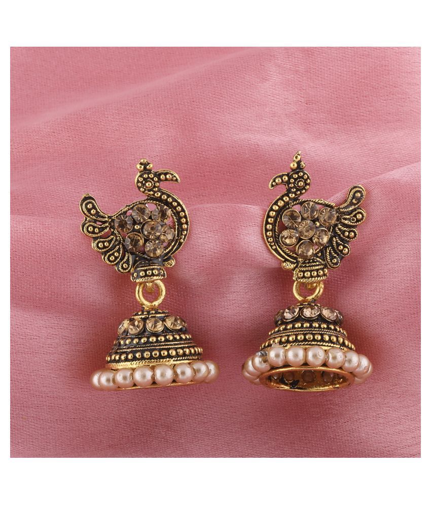     			Silver Shine Attractive Peacock Beige Diamond Beaded Jhumki Earrings for Women