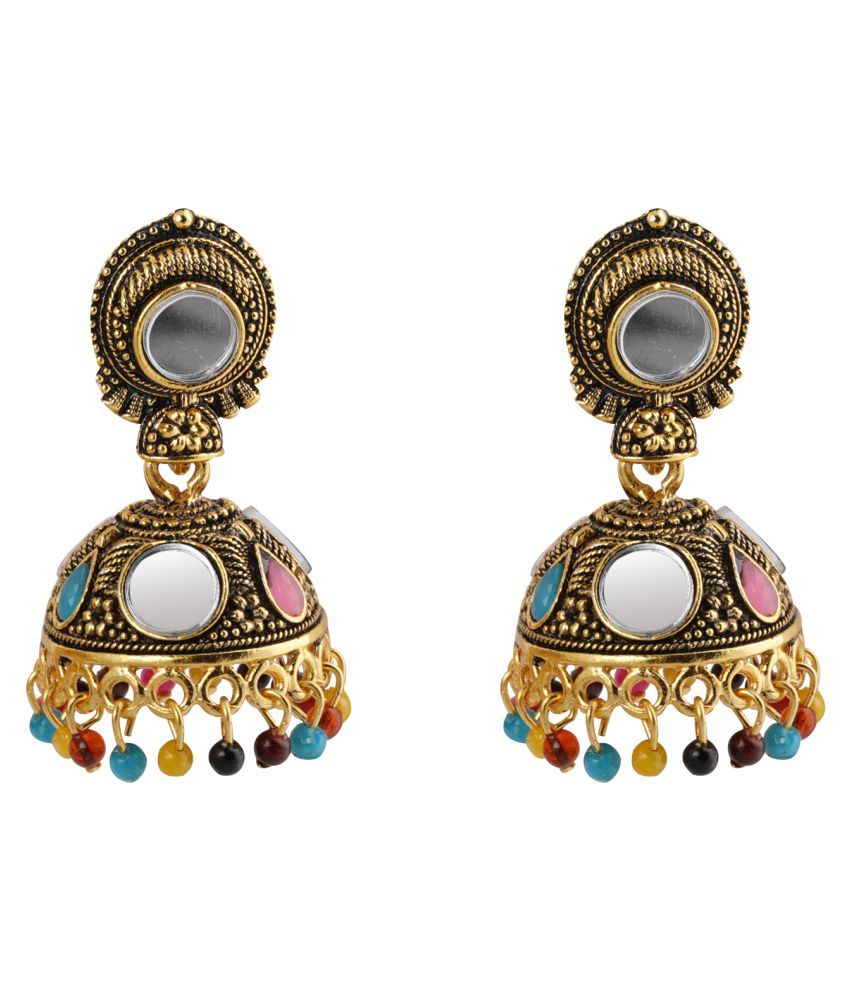     			Silver Shine Dazzling Multicolor Mirror Jhumki Earrings