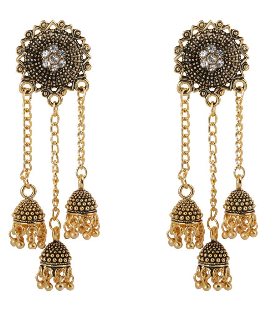     			Silver Shine Dazzling Round Flower 3 Dangler Jhumki Earrings for Women