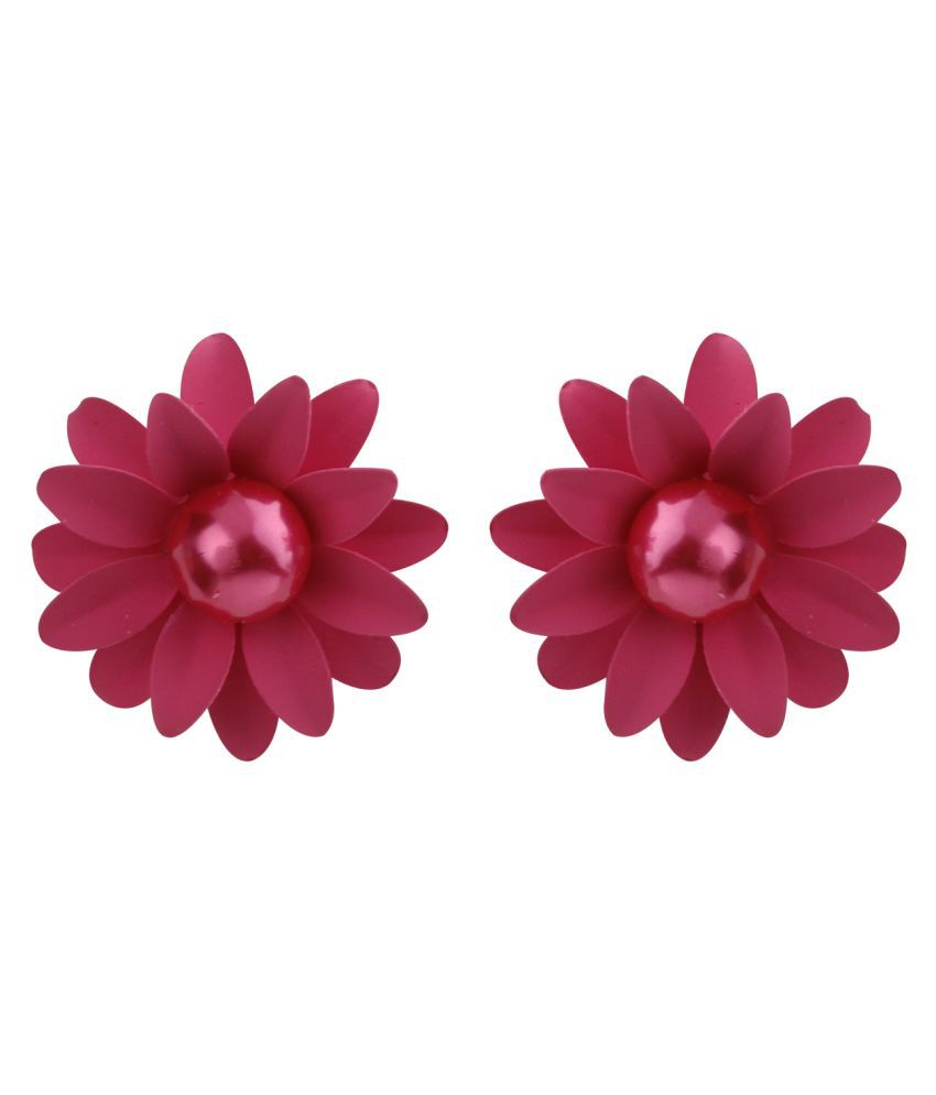     			Silver Shine Superb Pink Beautifully Created Floral Design Stud Earring For Girls And Women