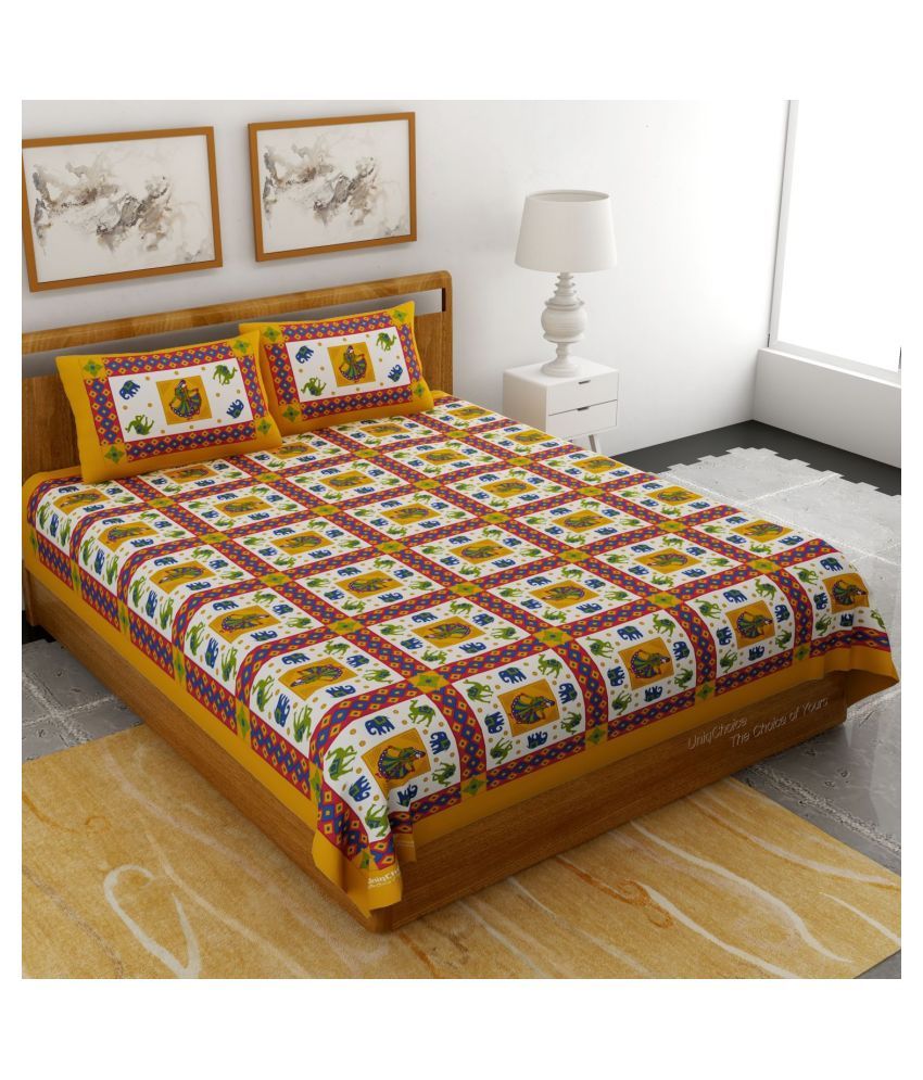     			Uniqchoice Cotton Double Bedsheet with 2 Pillow Covers