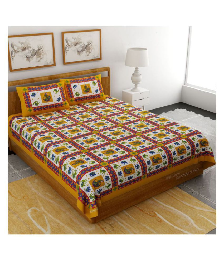     			Uniqchoice Cotton Double Bedsheet with 2 Pillow Covers