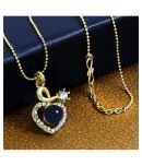 The Jewelbox Heart 18K Gold Black Brass American Diamond Pearl Necklace Pendant Chain Set Girls Women