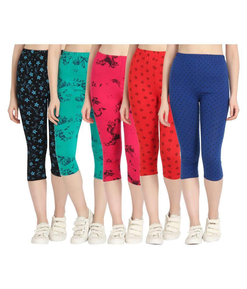     			Diaz Multi Color Cotton Lycra Printed Capri