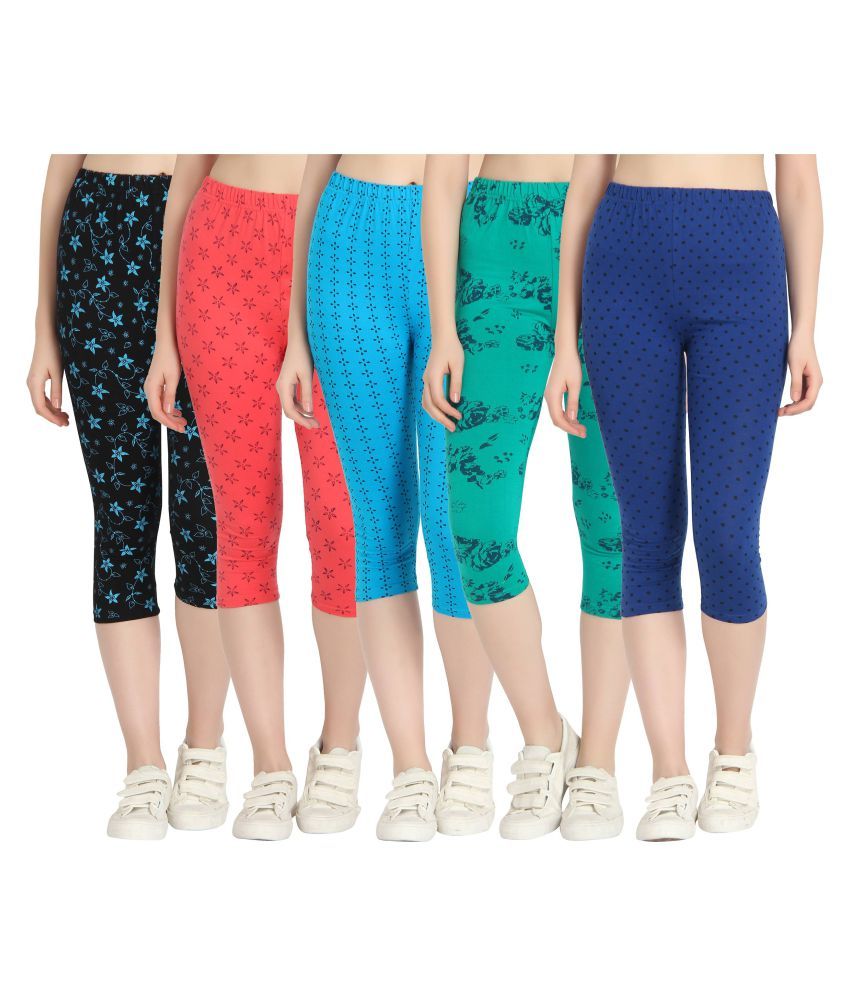     			Diaz Multi Color Cotton Lycra Printed Capri