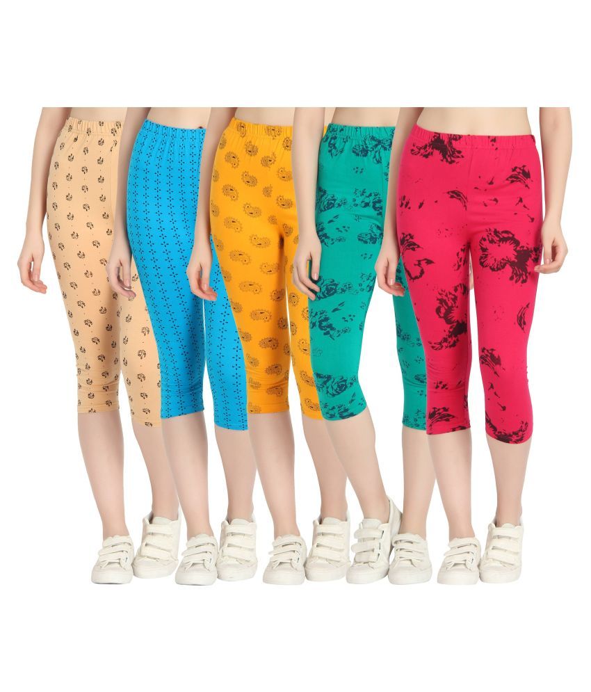     			Diaz Multi Color Cotton Lycra Printed Capri