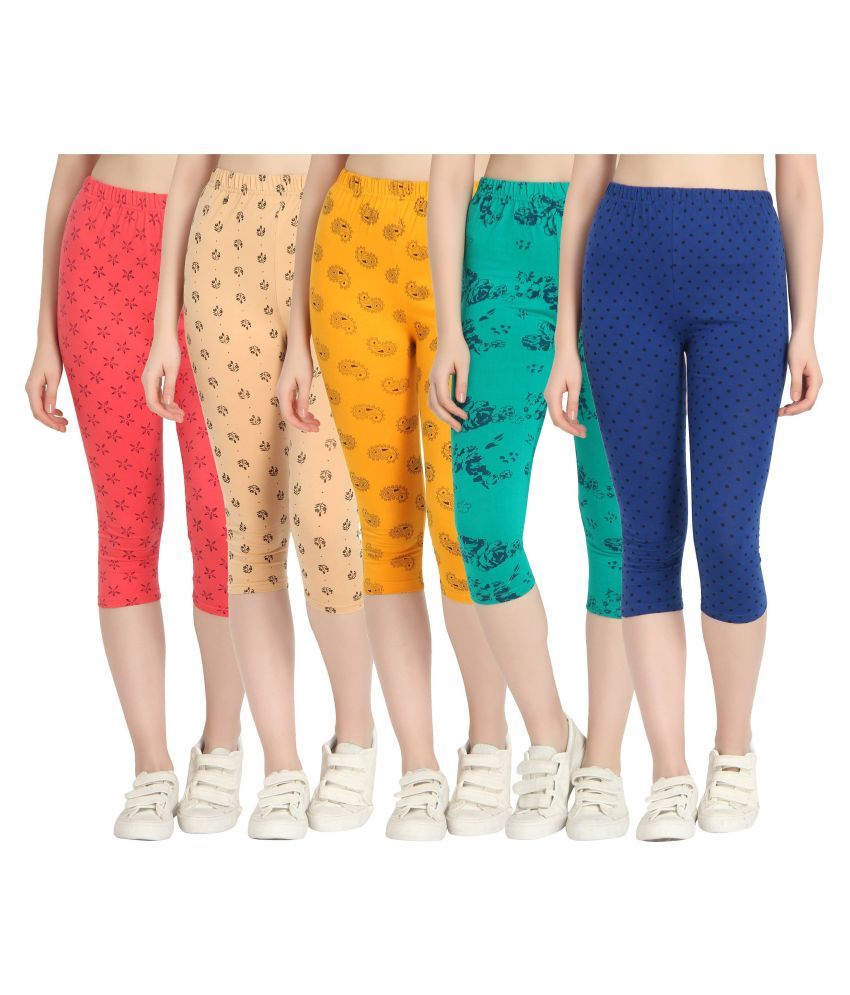     			Diaz Multi Color Cotton Lycra Printed Capri