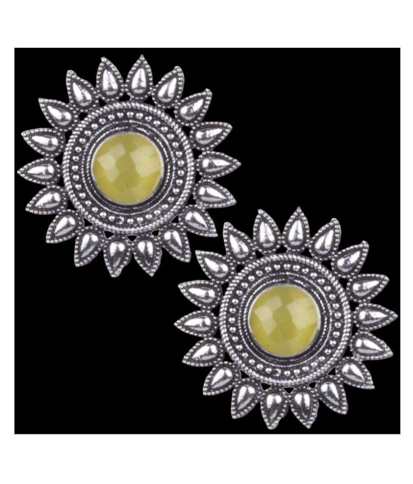     			Piah Fashion Comely Oxidised Silver \nYellow Turquoise Stone Brass Stud Earring For Women & Girls